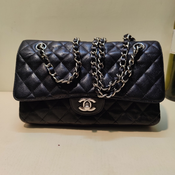 Chanel Black Quilted Caviar Medium Classic Double Flap - 15944875 serial number - Picture 12 of 16